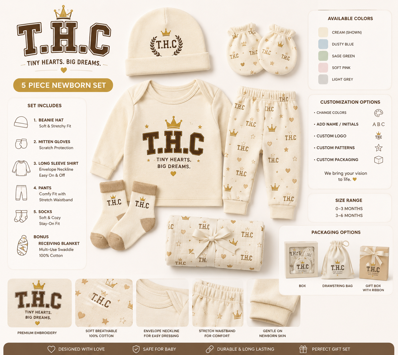 👑 T.H.C Tiny Legacy Newborn Essentials 5-Piece Gift Set “Tiny Hearts. Big Dreams.” Collection 🤎✨👑 T.H.C Tiny Legacy Newborn Essentials 5-Piece Gift Set “Tiny Hearts. Big Dreams.” Collection 🤎✨
