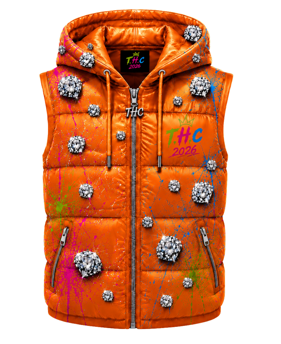 T.H.C 2026 “Diamond Edition” Detachable Hooded Puffer Vest (Orange)💎🔥