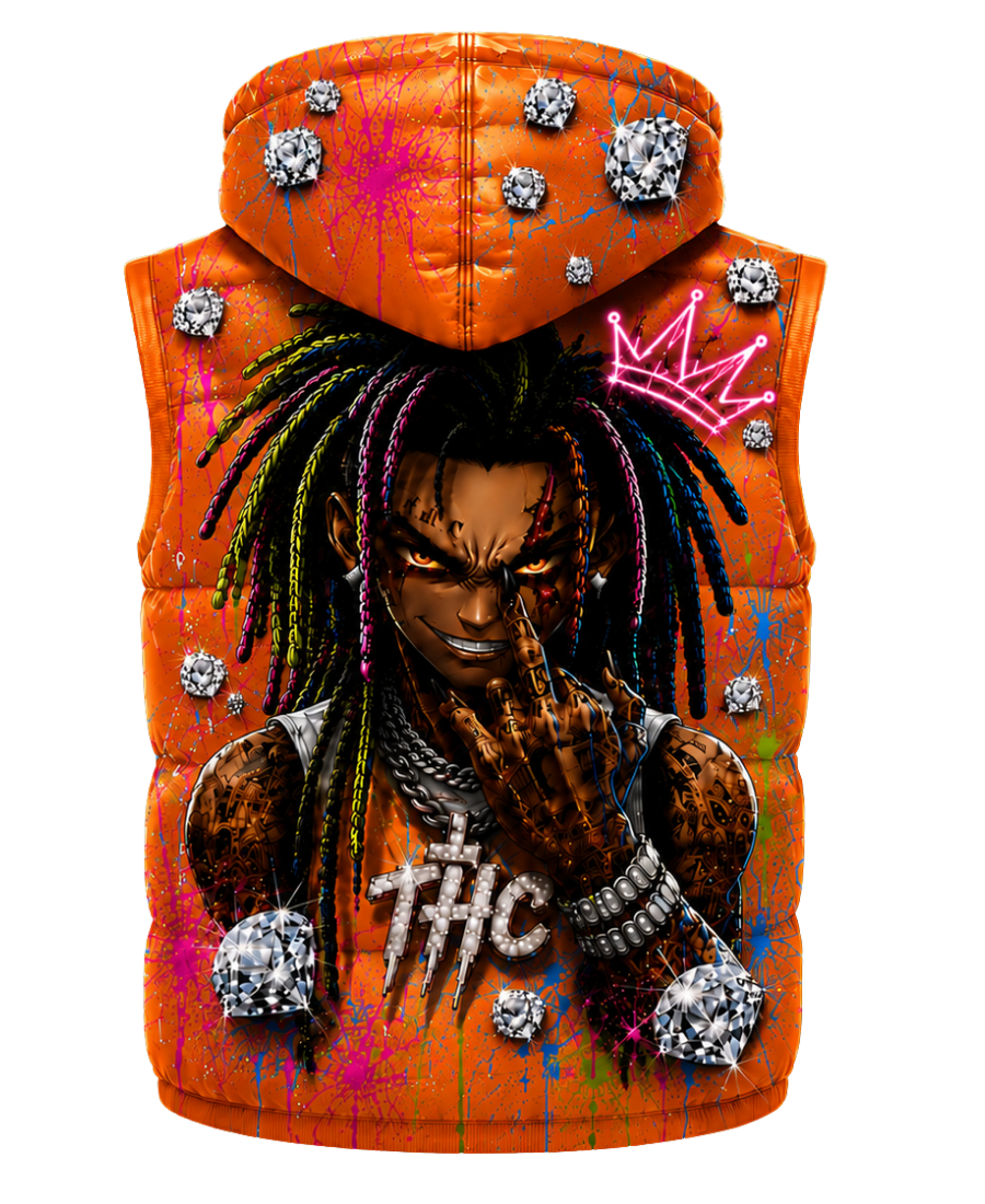 T.H.C 2026 “Diamond Edition” Detachable Hooded Puffer Vest (Orange)💎🔥