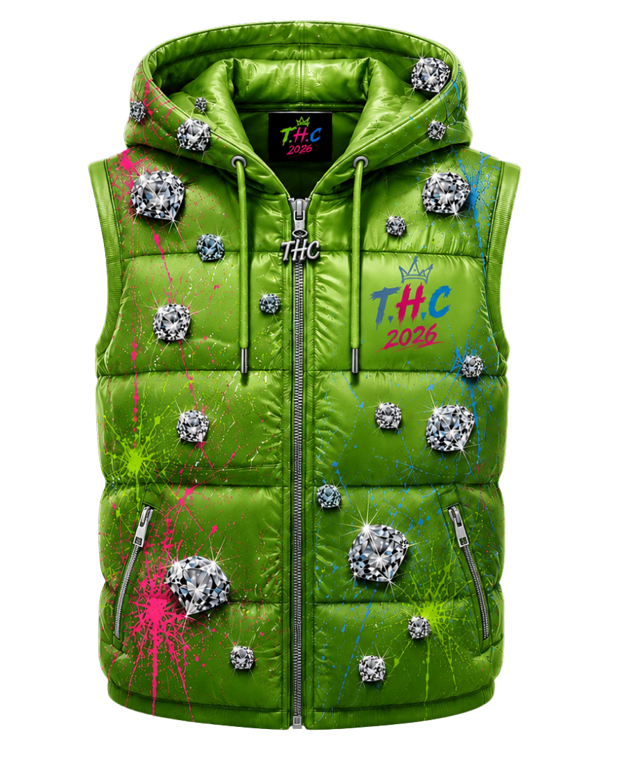 T.H.C 2026 “Diamond Edition” Detachable Hooded Puffer Vest (Lime Green)💎🔥