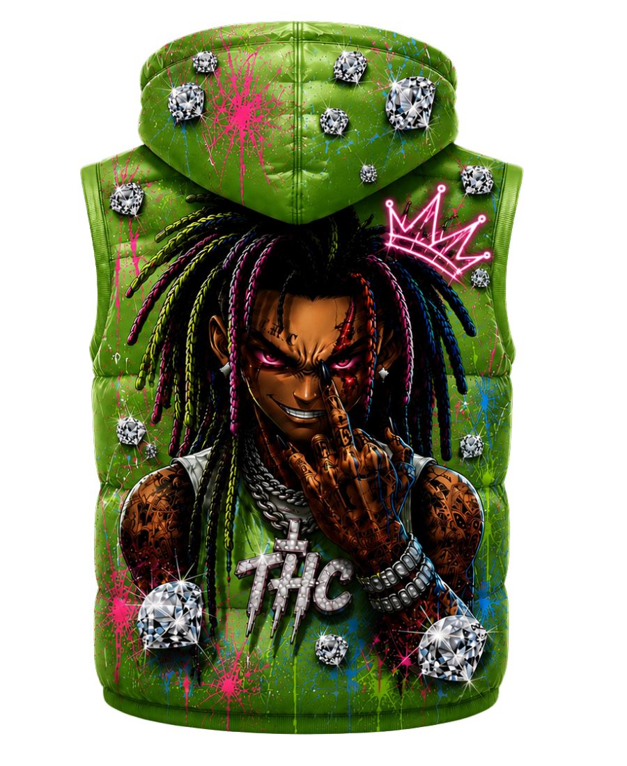 T.H.C 2026 “Diamond Edition” Detachable Hooded Puffer Vest (Lime Green)💎🔥