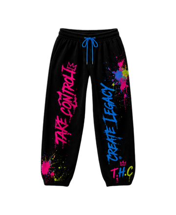 T.H.C Legacy Graffiti Sweatpants - Neon Pink Blue
