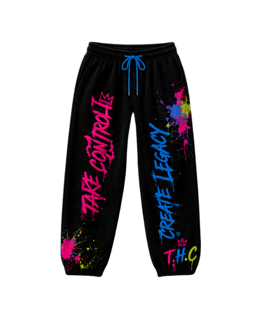 T.H.C Legacy Graffiti Sweatpants - Neon Pink Blue
