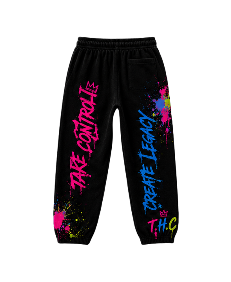 T.H.C Legacy Graffiti Sweatpants - Neon Pink Blue