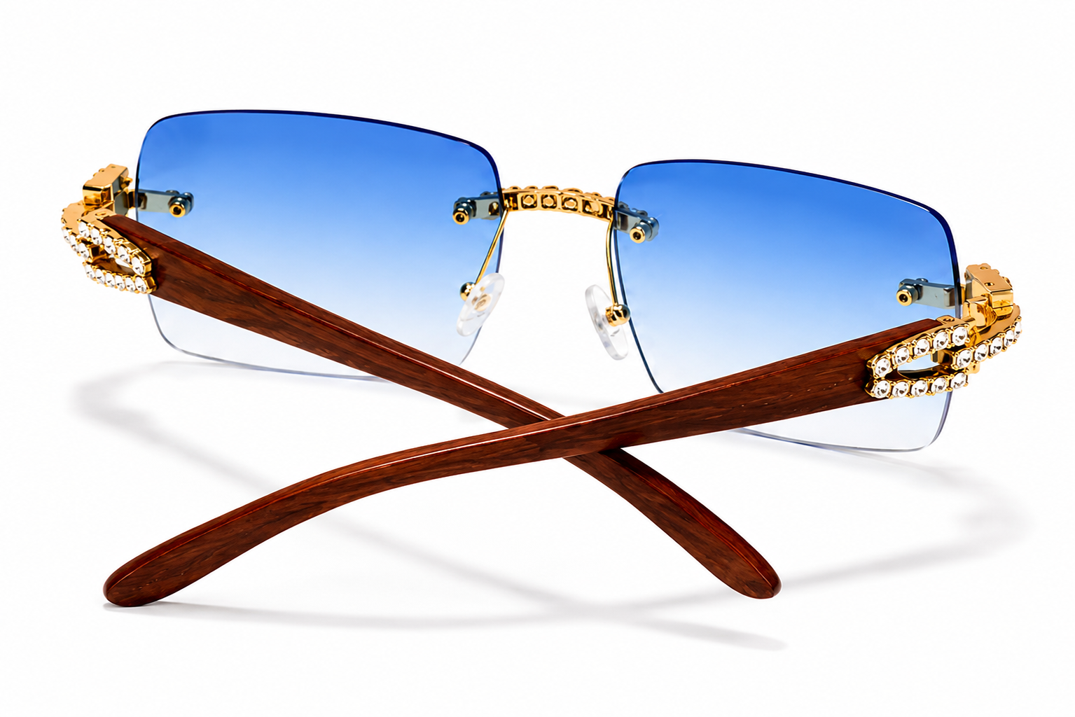 T.H.C Luxury Blue Horizon Rimless Sunglasses – Gold & Wood Frame