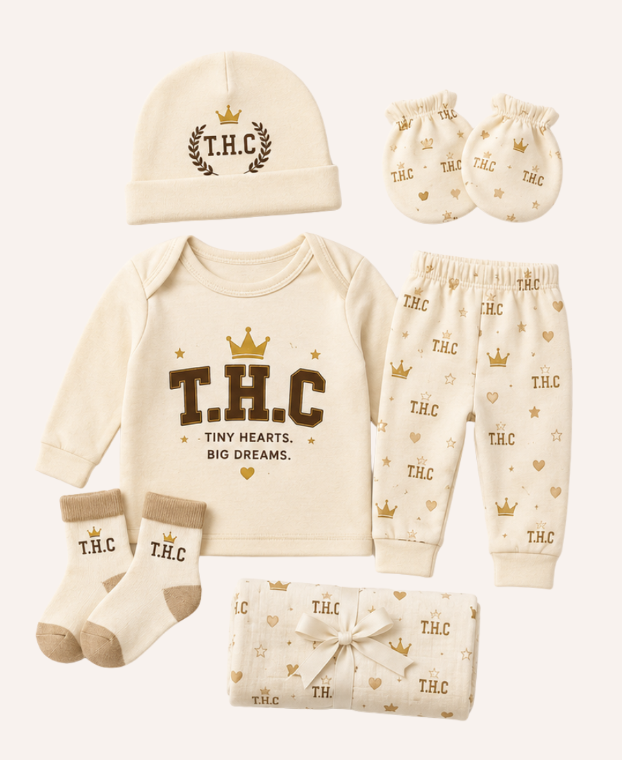👑 T.H.C Tiny Legacy Newborn Essentials 5-Piece Gift Set “Tiny Hearts. Big Dreams.” Collection 🤎✨👑 T.H.C Tiny Legacy Newborn Essentials 5-Piece Gift Set “Tiny Hearts. Big Dreams.” Collection 🤎✨