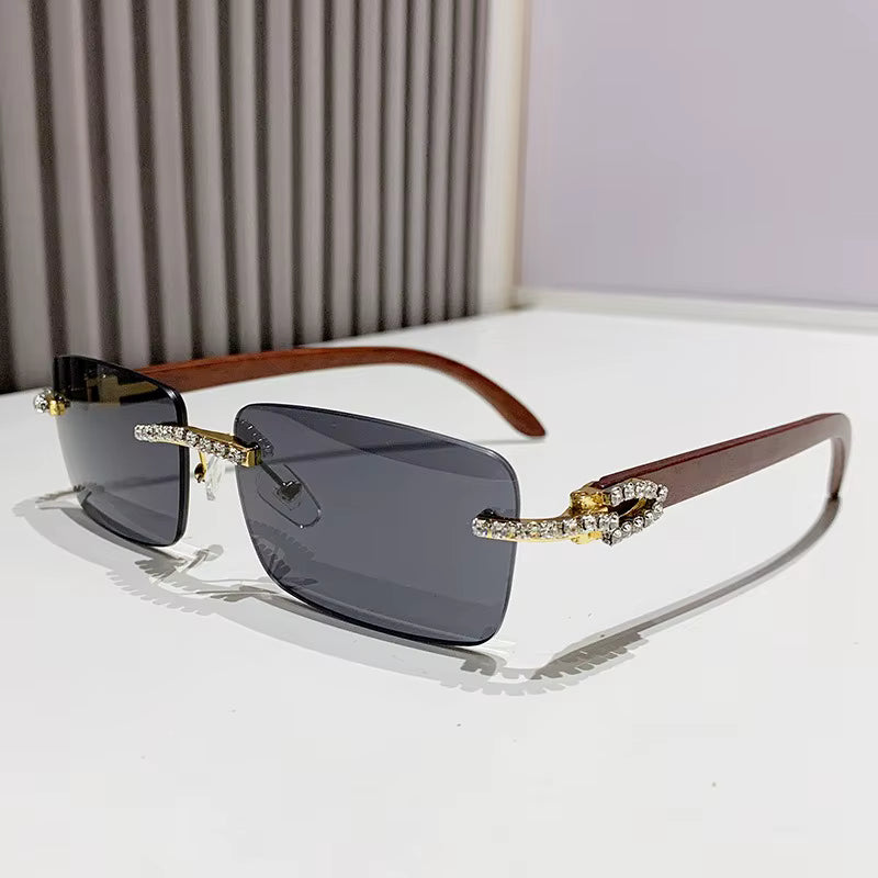 Luxury Rimless Diamond Accent Sunglasses | UV400 Designer Shades | T.H.C