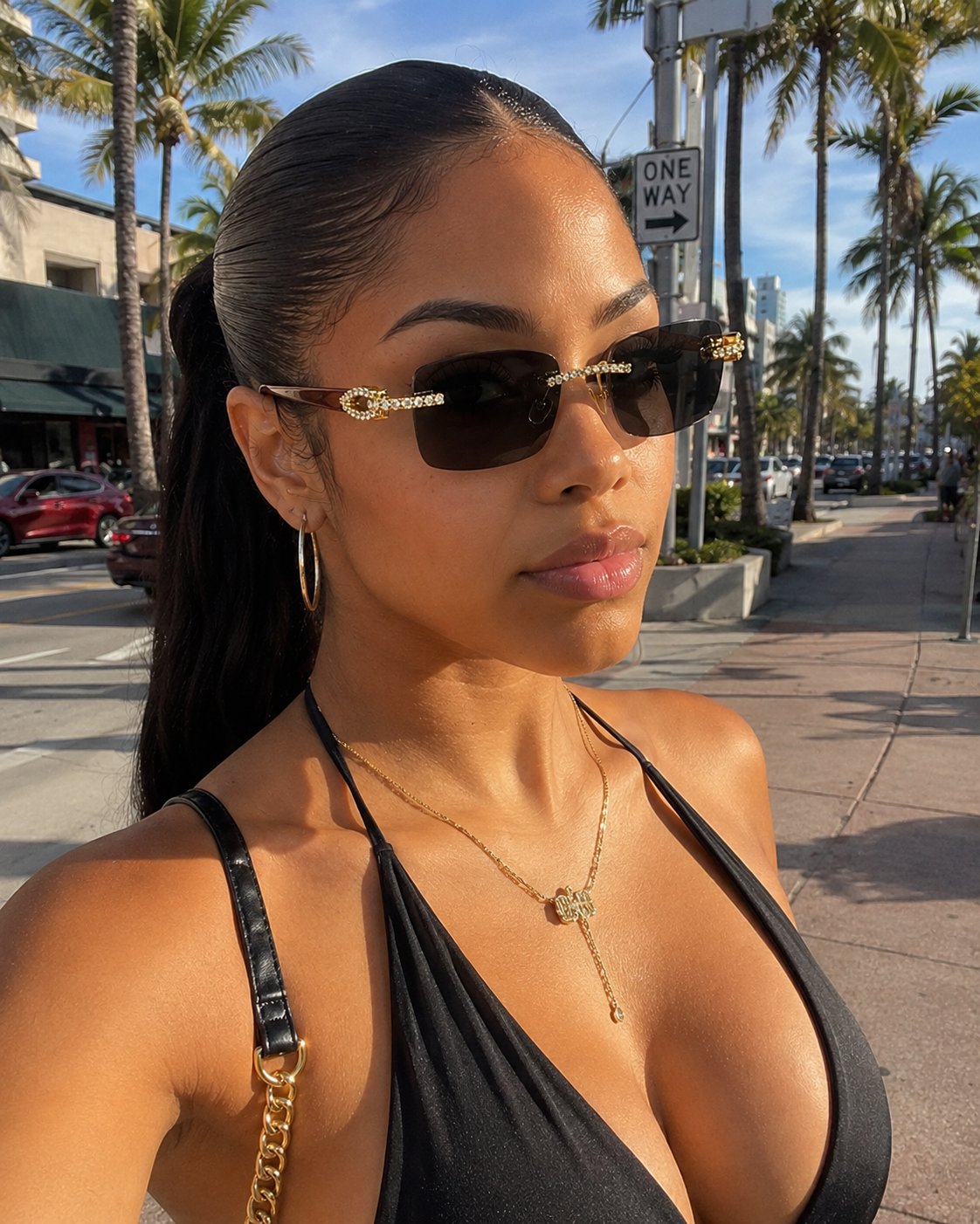 Luxury Rimless Diamond Accent Sunglasses | UV400 Designer Shades | T.H.C