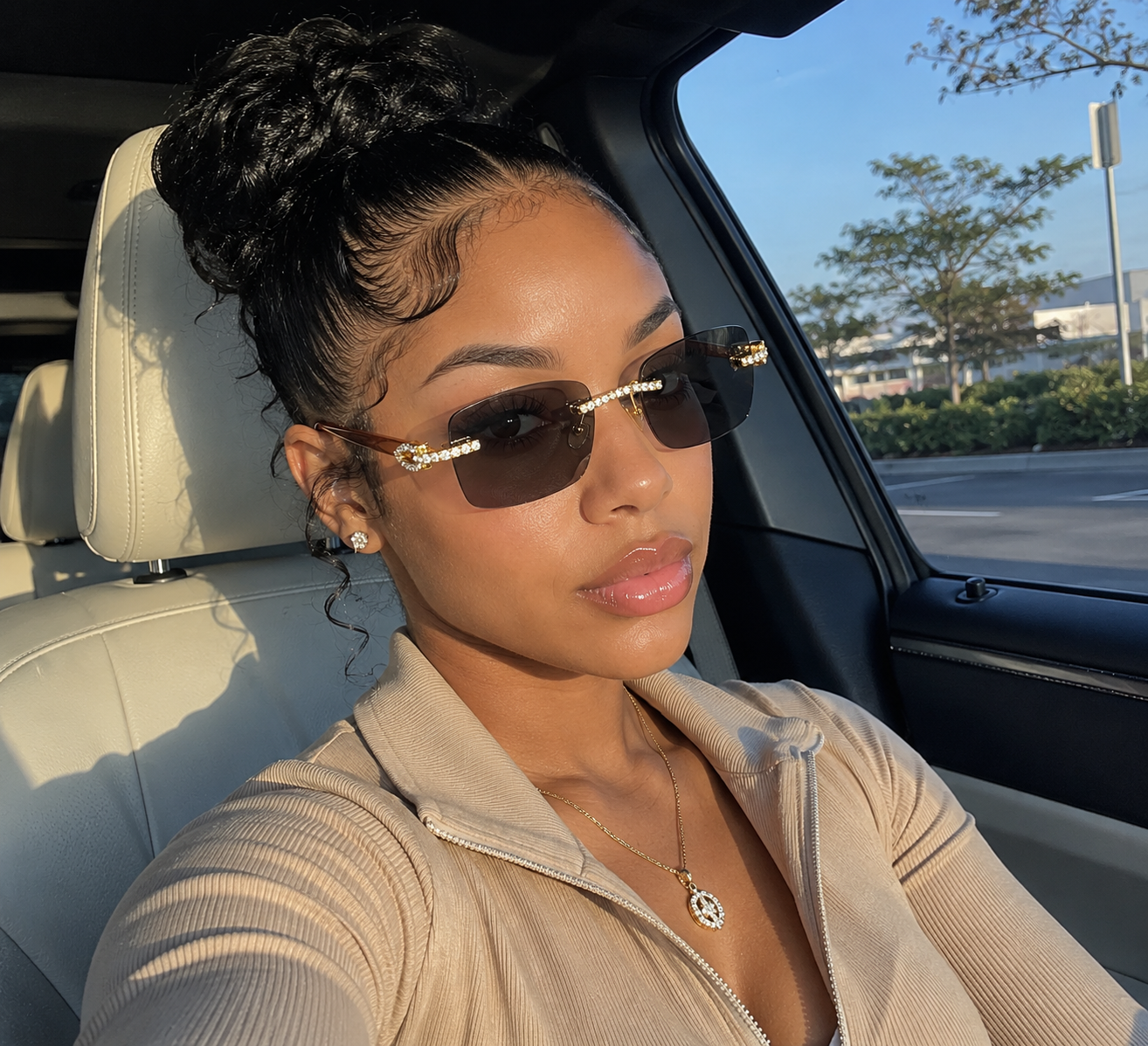 Luxury Rimless Diamond Accent Sunglasses | UV400 Designer Shades | T.H.C