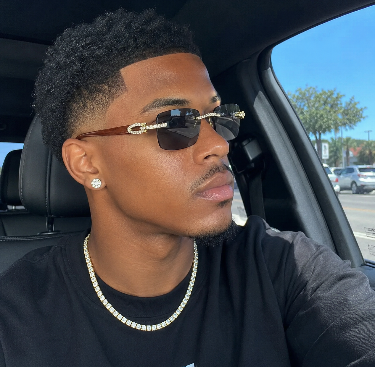 Luxury Rimless Diamond Accent Sunglasses | UV400 Designer Shades | T.H.C