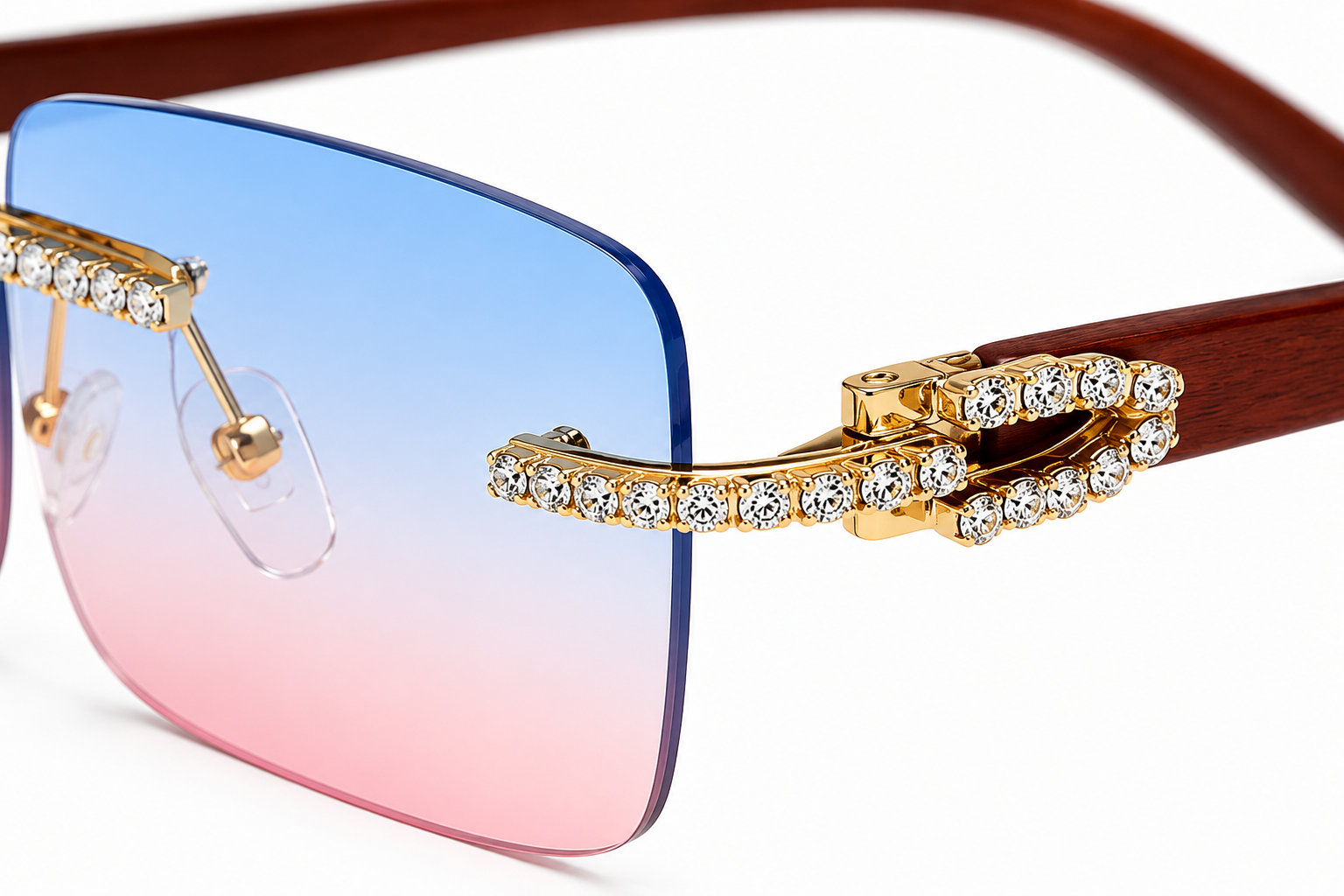 Blue & Pink Gradient Diamond Accent Sunglasses – UV400 Designer Shades