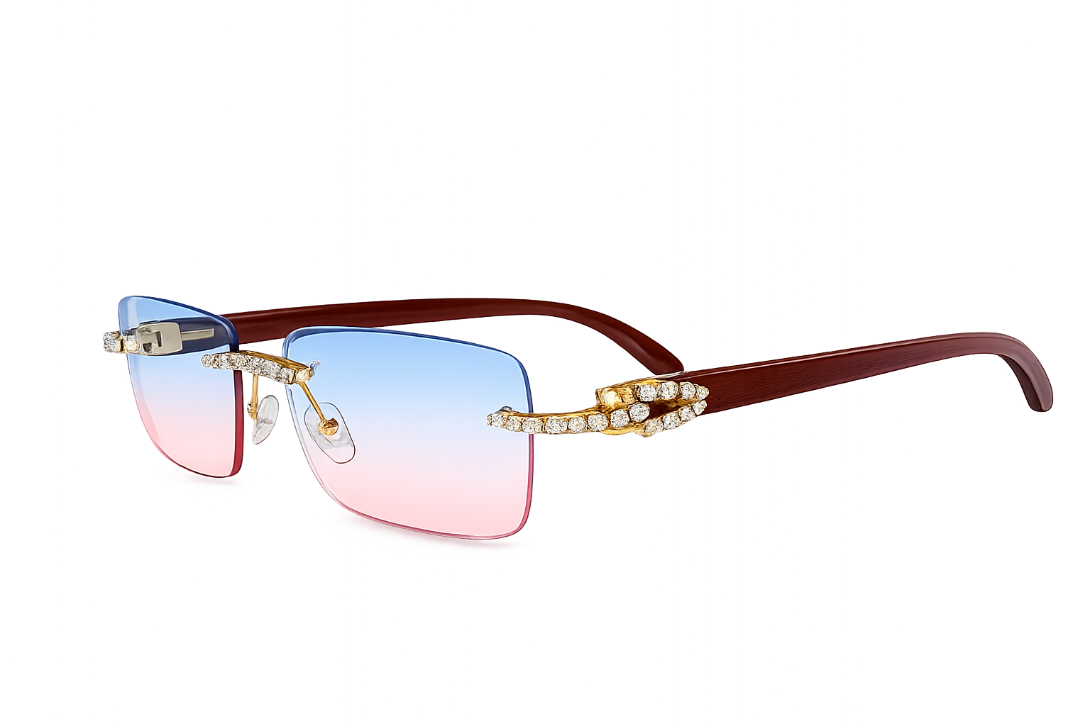 Blue & Pink Gradient Diamond Accent Sunglasses – UV400 Designer Shades