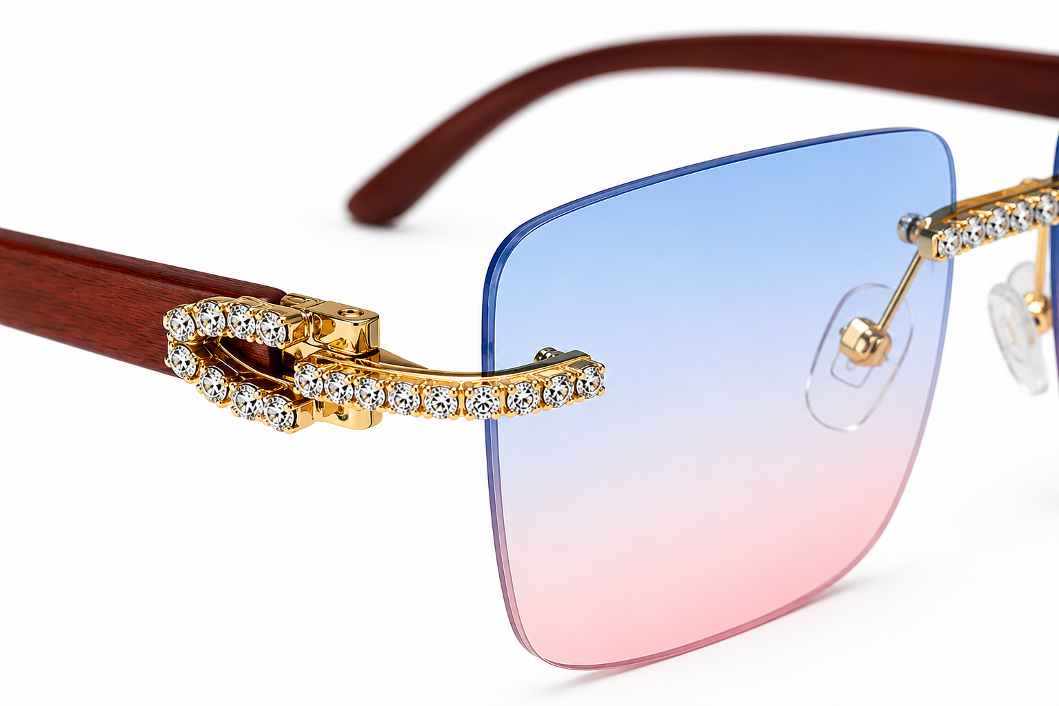 Blue & Pink Gradient Diamond Accent Sunglasses – UV400 Designer Shades