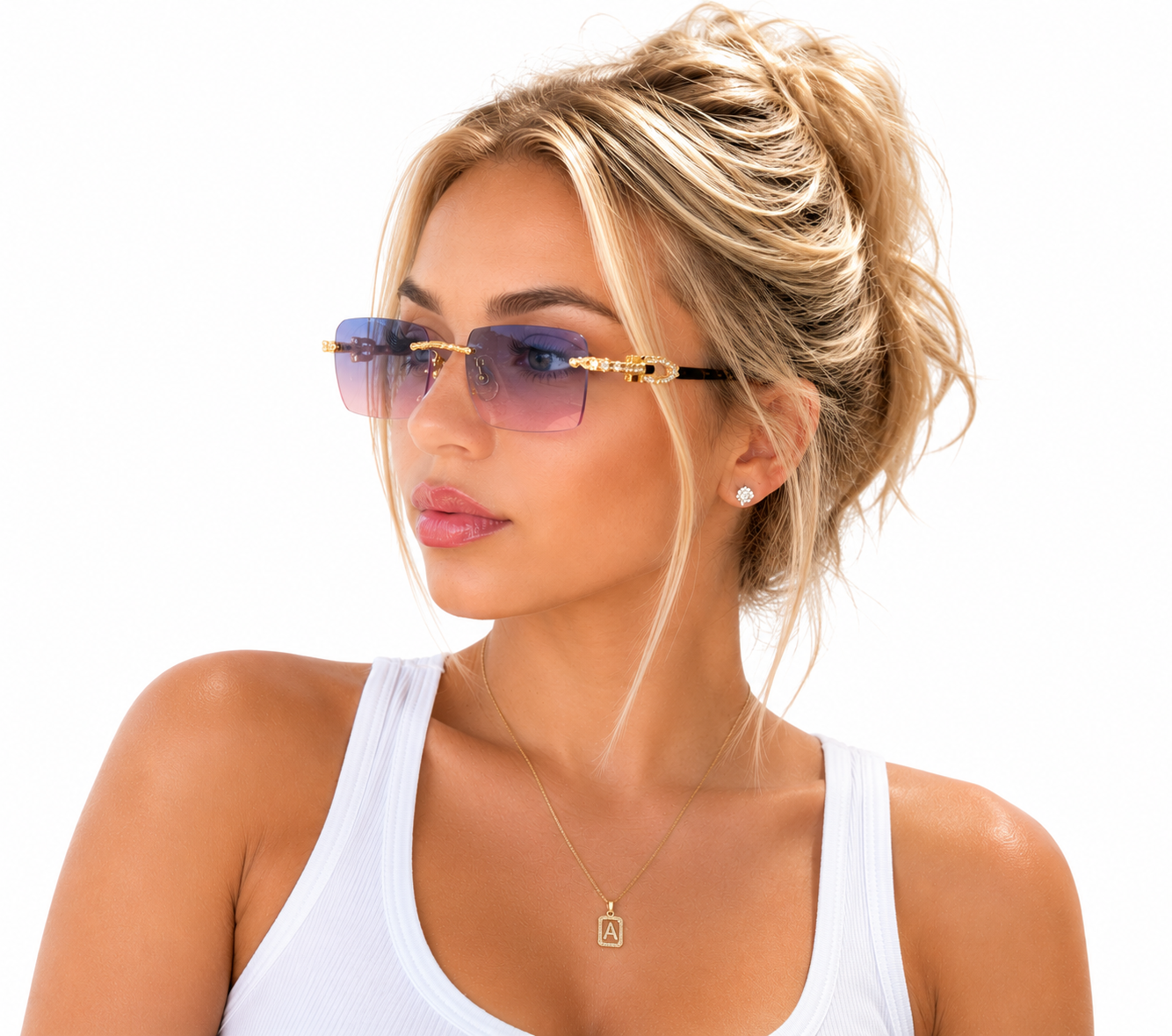 Blue & Pink Gradient Diamond Accent Sunglasses – UV400 Designer Shades