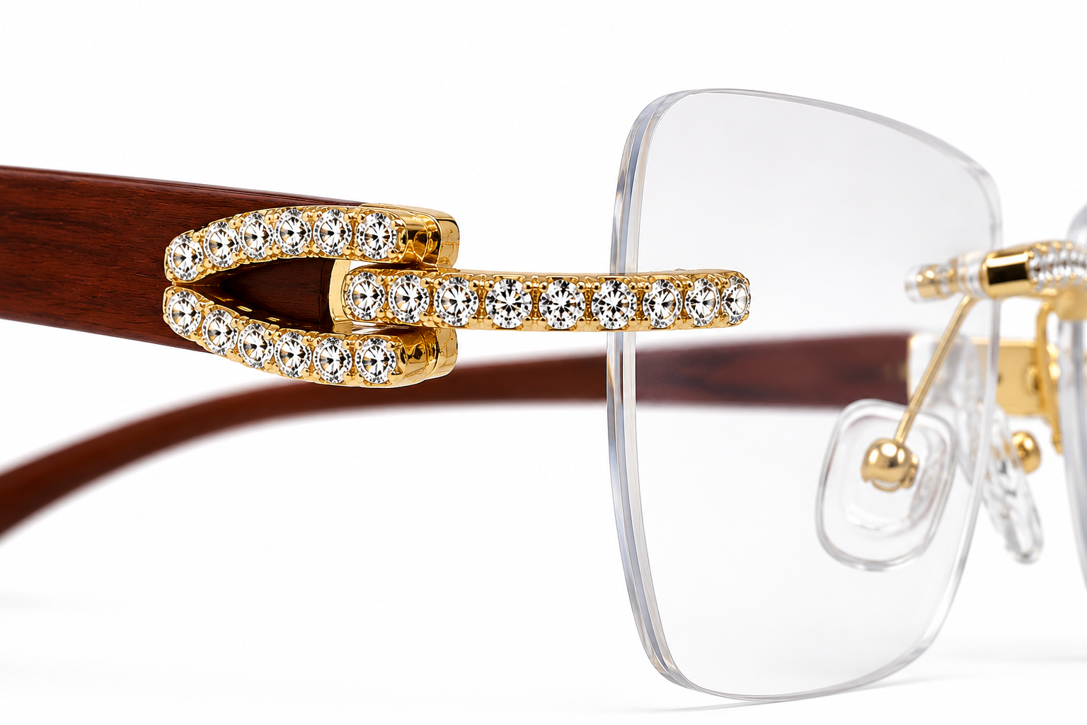 T.H.C Luxury Rimless Crystal Accent Glasses – Gold & Wood Frame