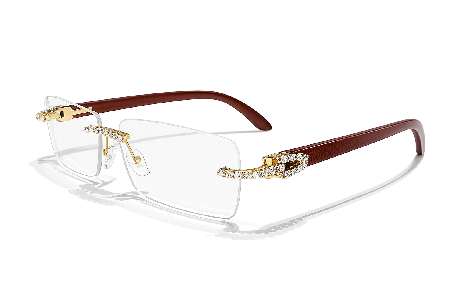 T.H.C Luxury Rimless Crystal Accent Glasses – Gold & Wood Frame